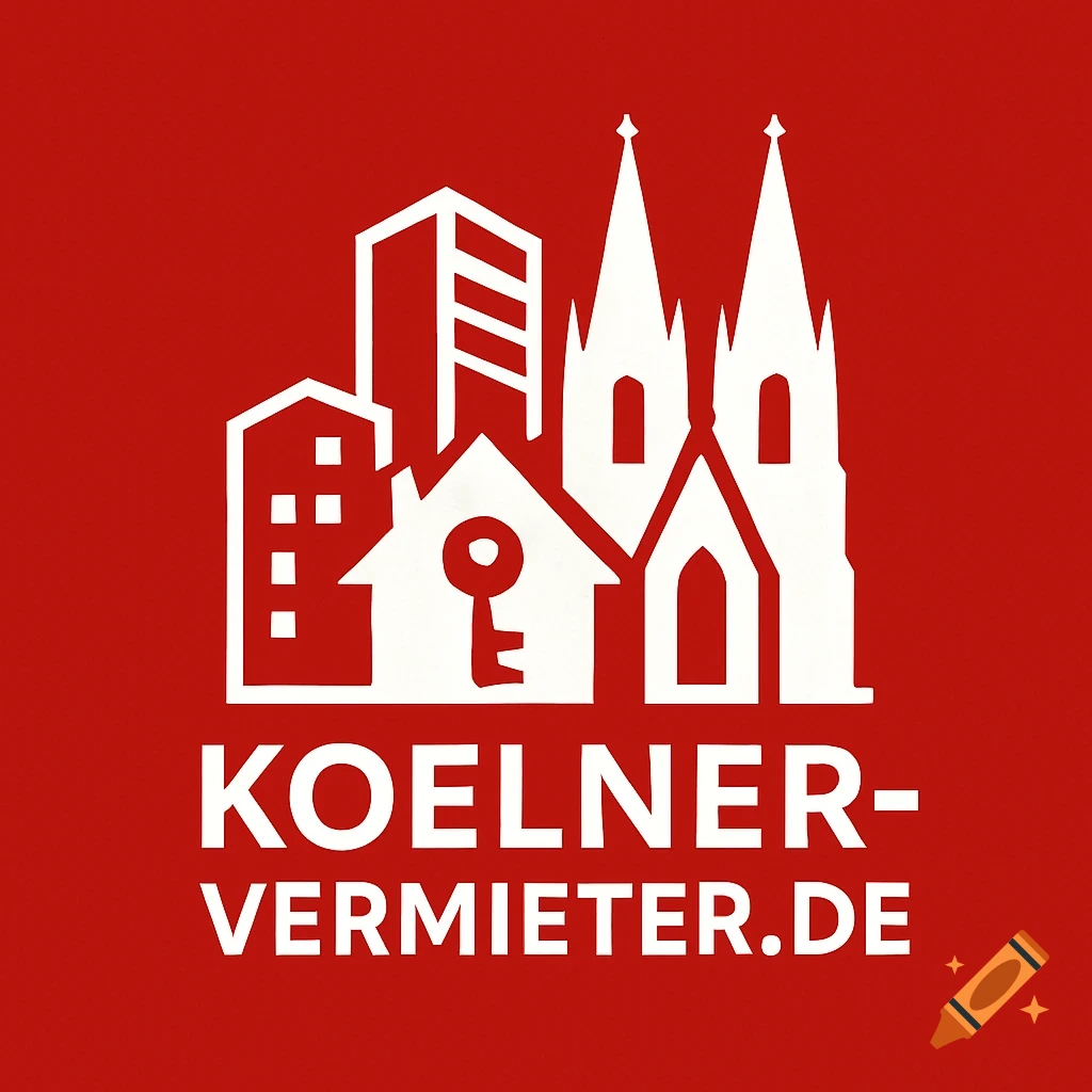 A red and white logo featuring city buildings, a house with a key, and the text KOELNER-VERMIETER.DE.