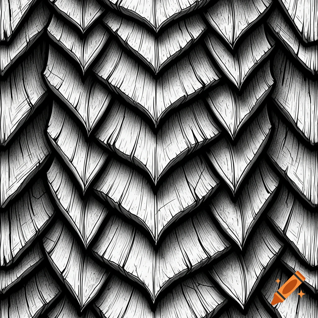 Black and white seamless tileable texture of stylized dragon scales.