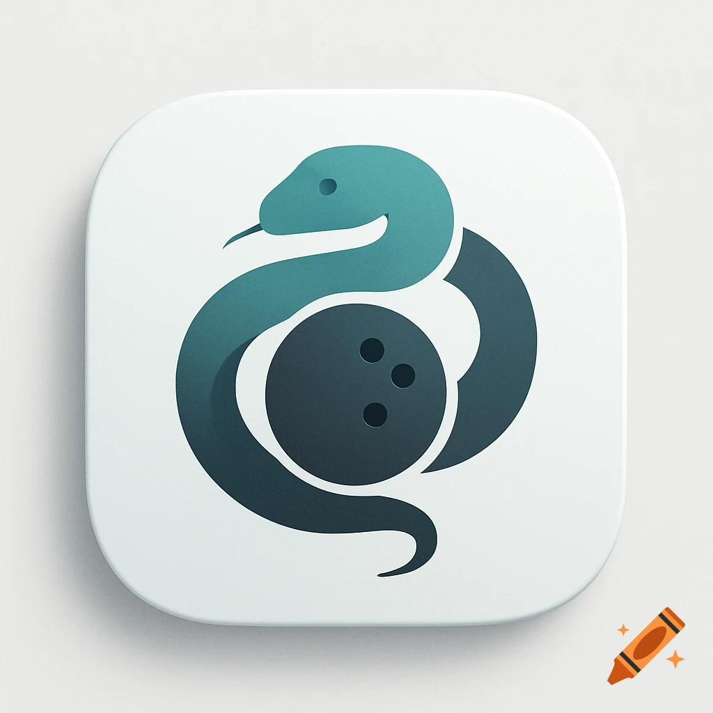 Stylized app icon of a teal snake coiling around a dark blue bowling ball, in Windows 11 style.