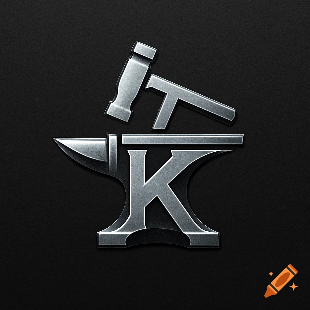 Metallic logo featuring a stylized 'K' integrated into an anvil, with a hammer and 'T' above it, on a dark background.