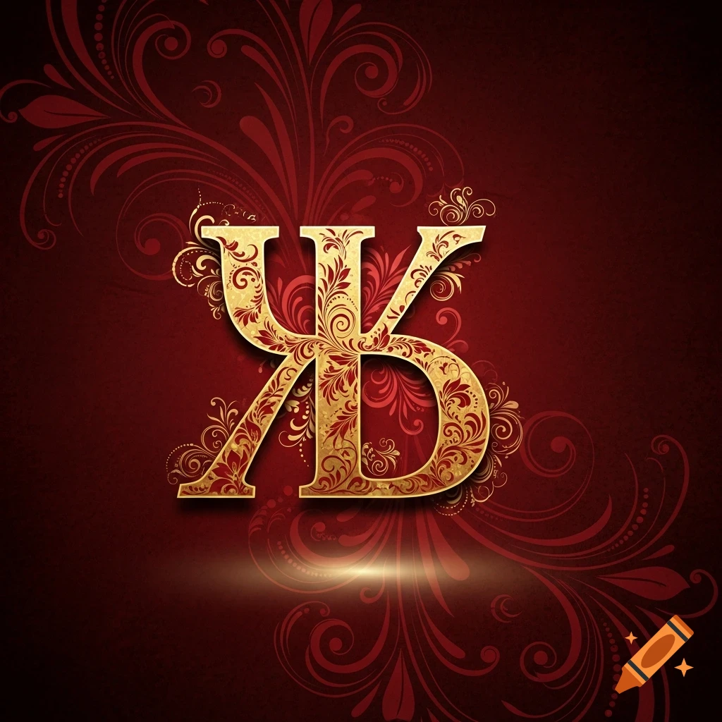 Ornate golden Cyrillic letter 'Ч' with intricate floral patterns on a deep red background with swirling designs.