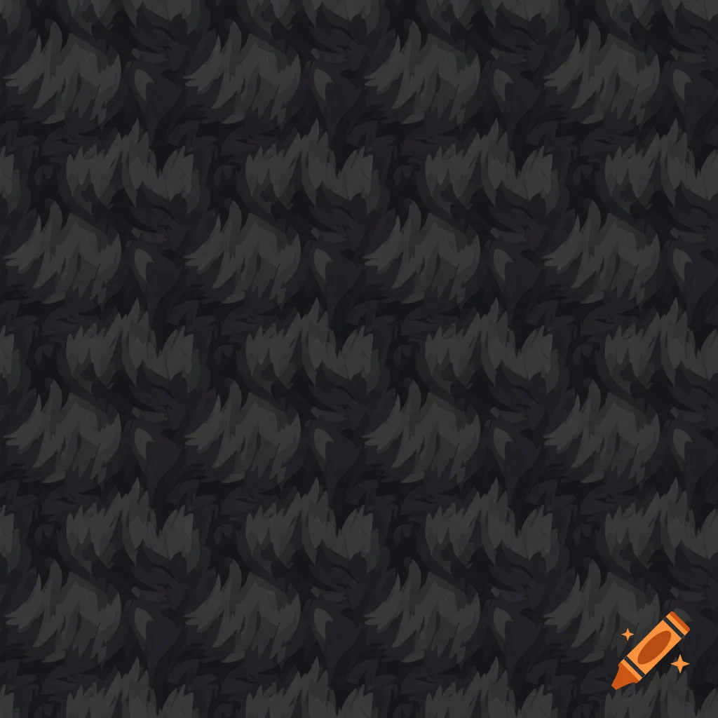 Seamless stylized black fur texture with flat colors and simple shading, in a cartoon fantasy game art style.