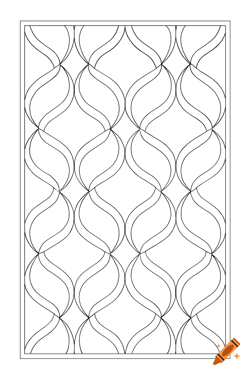 A black and white geometric pattern featuring elegant, flowing, vertical, and intertwining wavy lines.