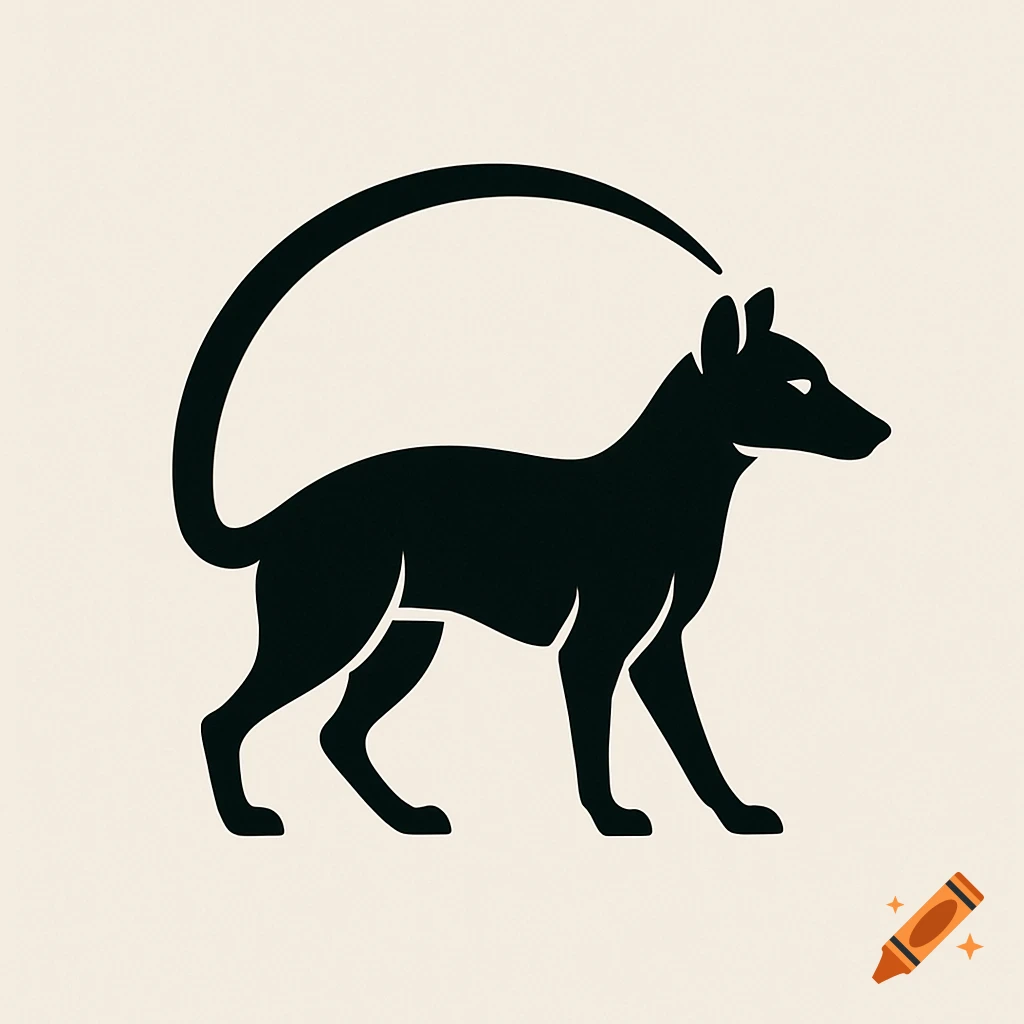 A black silhouette of a thylacine (Tasmanian tiger) in a stylized logo, with its head and tail curving to form a circle on a cream background.