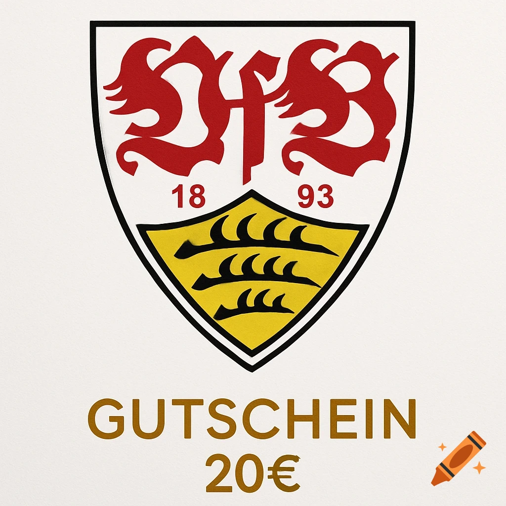 VfB Stuttgart logo with '18 93' on a white background, above 'GUTSCHEIN 20 ' in gold text.