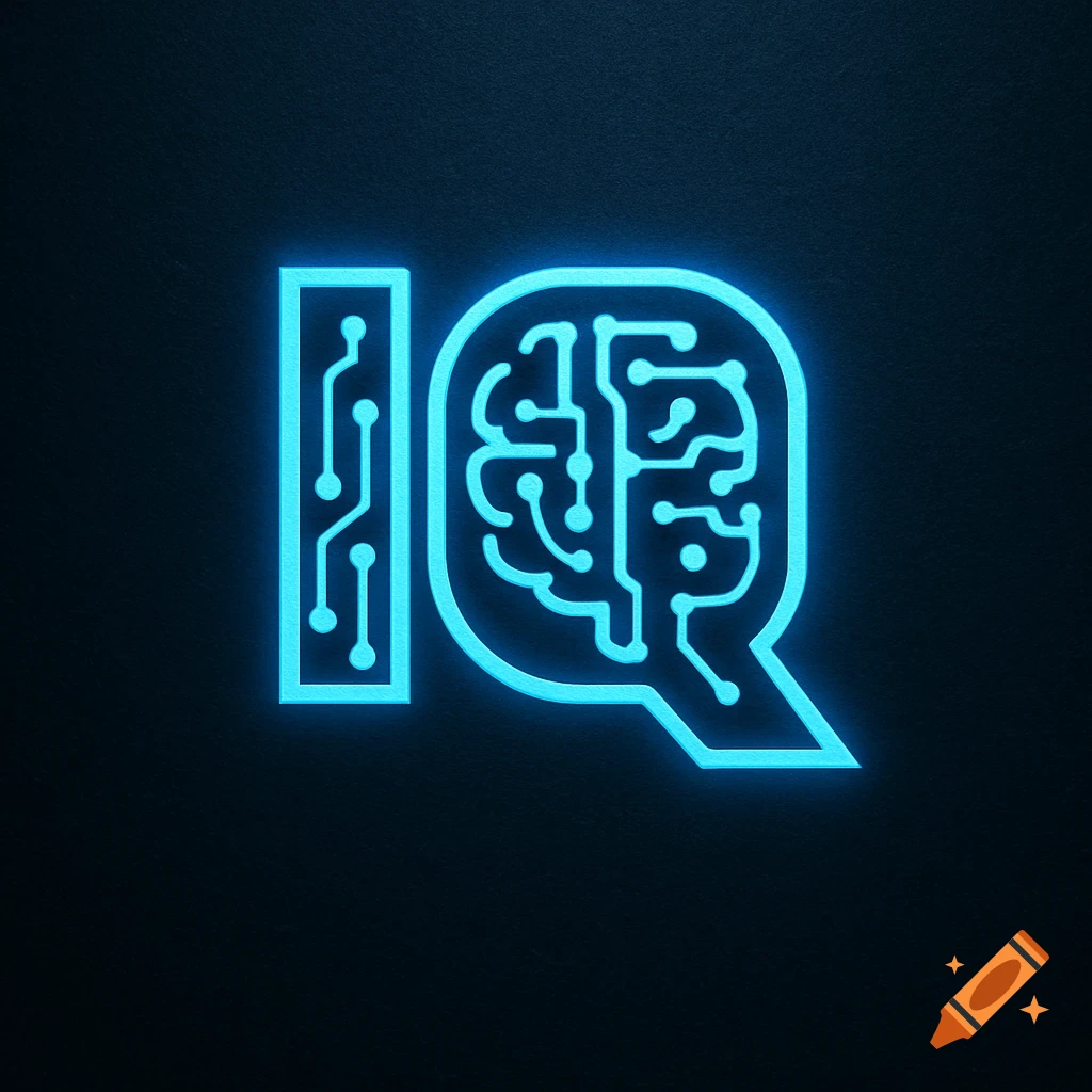 Electric blue glowing 'IQ' logo featuring circuit board patterns inside the letters on a dark background.