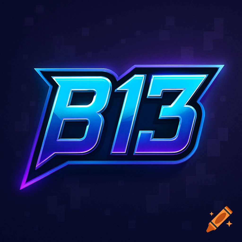 Stylized gaming logo featuring 'B13' in blue and purple neon letters against a dark pixelated background.