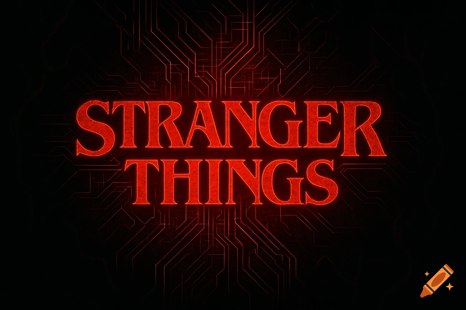 The Stranger Things logo with glowing red text against a dark background with red circuit board lines.