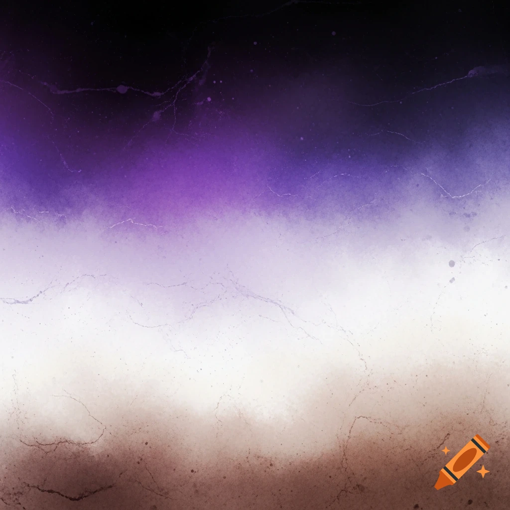 An abstract gradient background transitioning from black to purple, then white, and finally brown, with subtle texture and splatters.