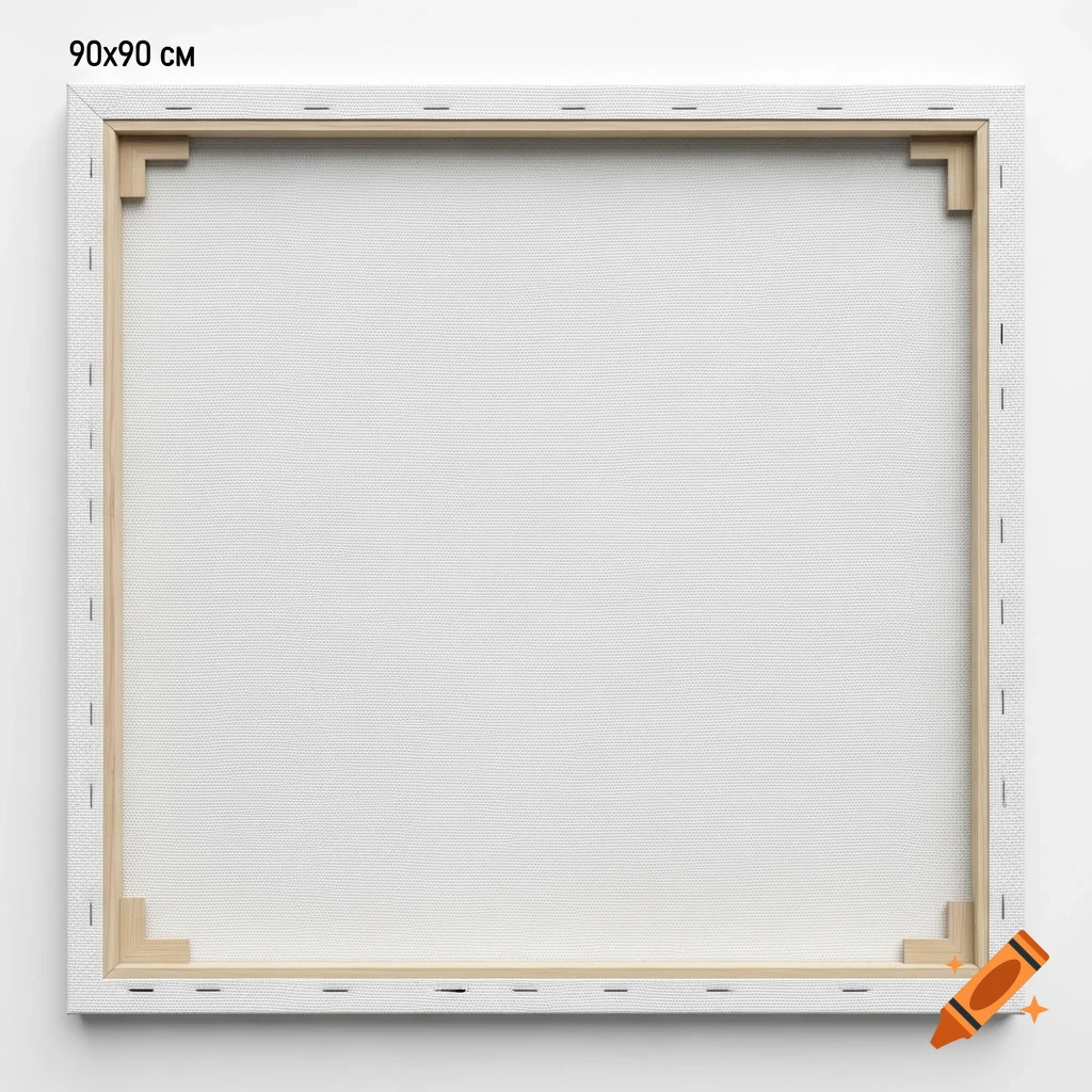 The back of a blank white canvas stretched over a wooden frame, showing the coarse grain and wooden stretcher bars.