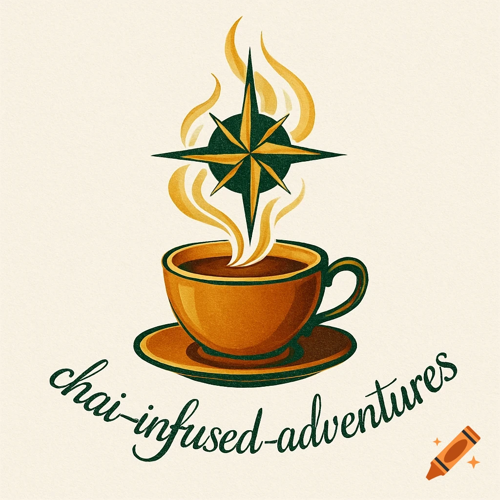 A stylized logo featuring a steaming cup of chai with a compass rose above it, and the text "chai-infused-adventures" below, on a cream background.