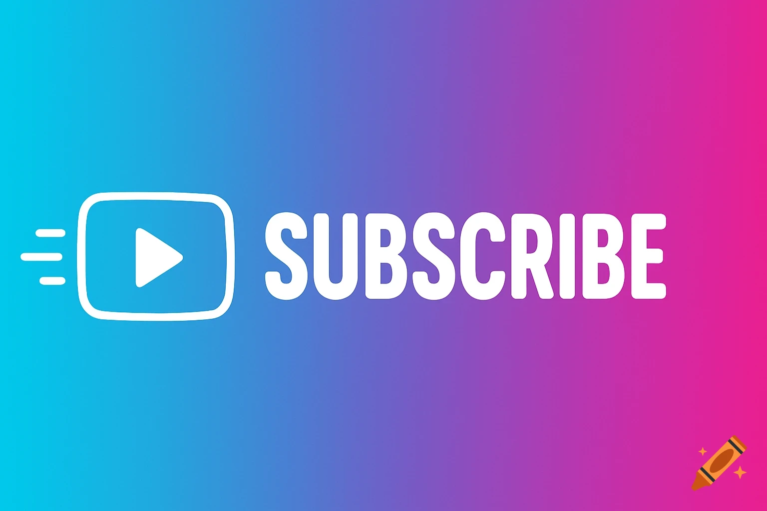 A white play button icon with motion lines next to the word 'SUBSCRIBE' in bold white letters, on a cyan to magenta gradient background.