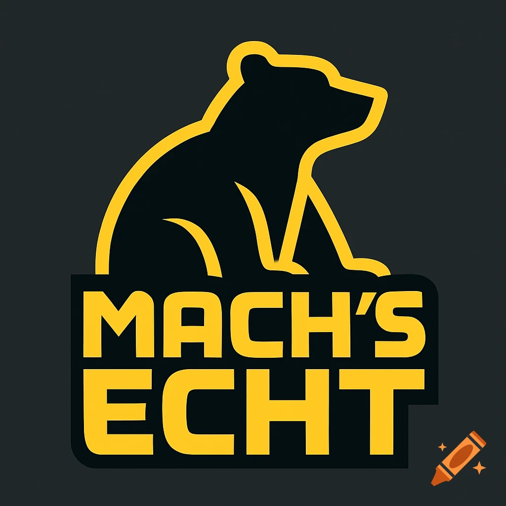 A simple yellow and black logo featuring a bear silhouette above the text 'MACH'S ECHT'.