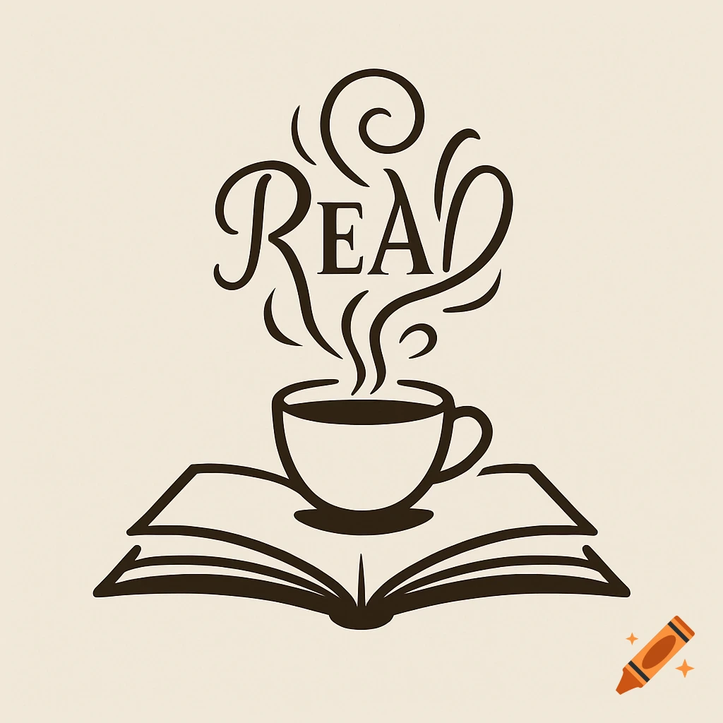 Stylized logo of an open book with a coffee cup emitting steam that forms the word 'READ'.