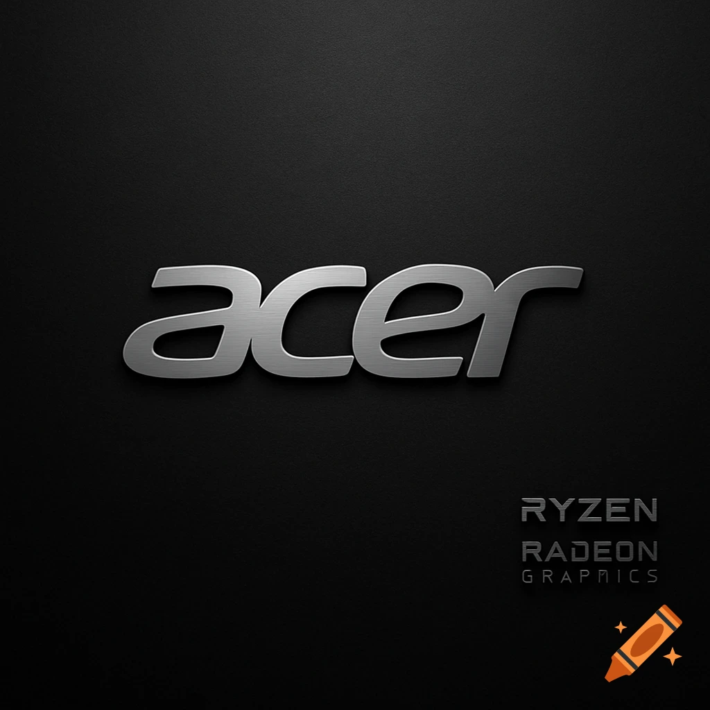 Metallic Acer logo with Ryzen Radeon Graphics text on a black background.