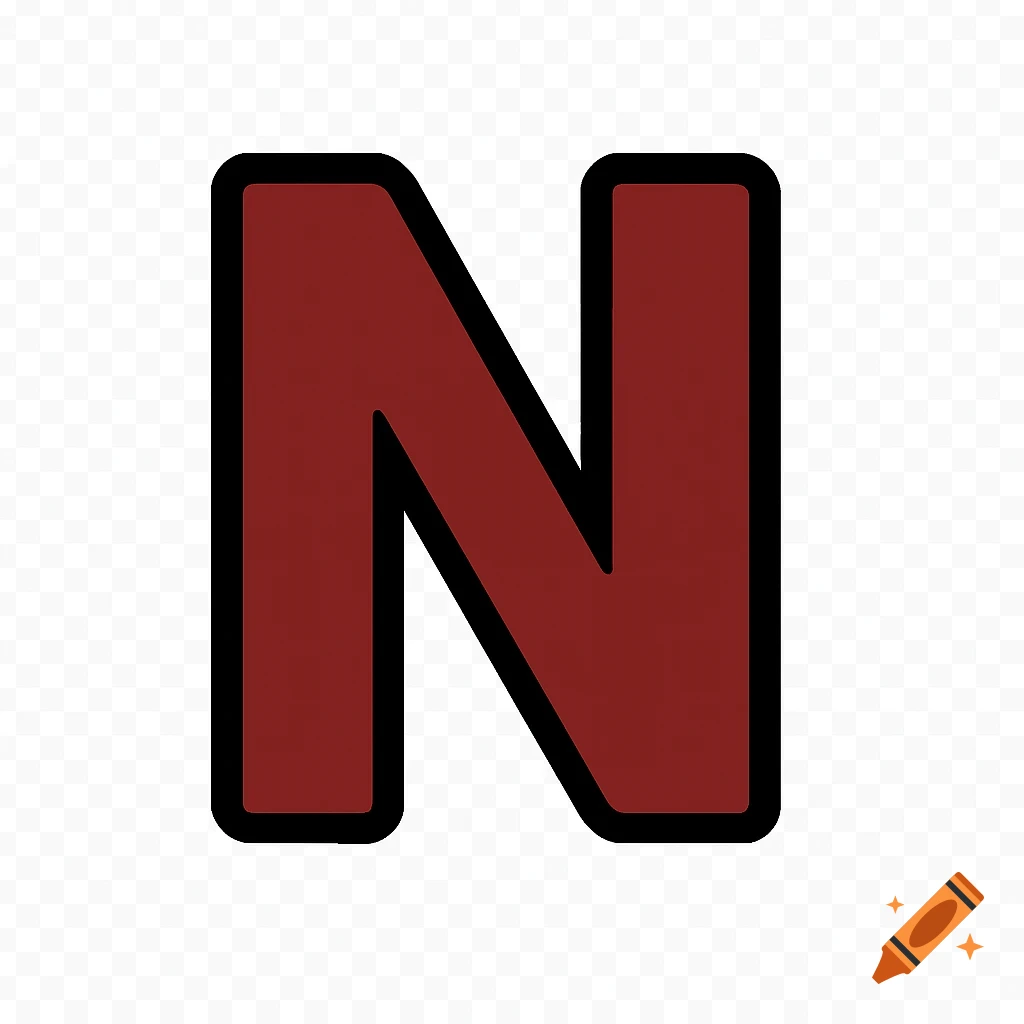 Red uppercase letter N with a black outline on a transparent background.