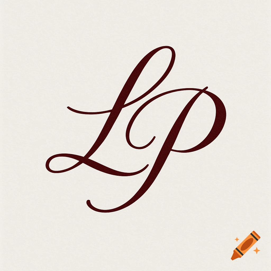A stylized monogram of the letters 'L' and 'P' in dark red cursive script on a light off-white background.
