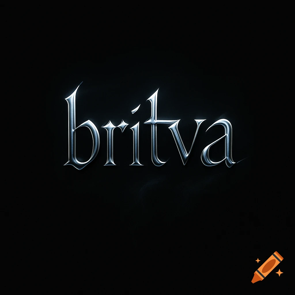 Metallic, gothic-style text spelling 'britva' on a dark background.