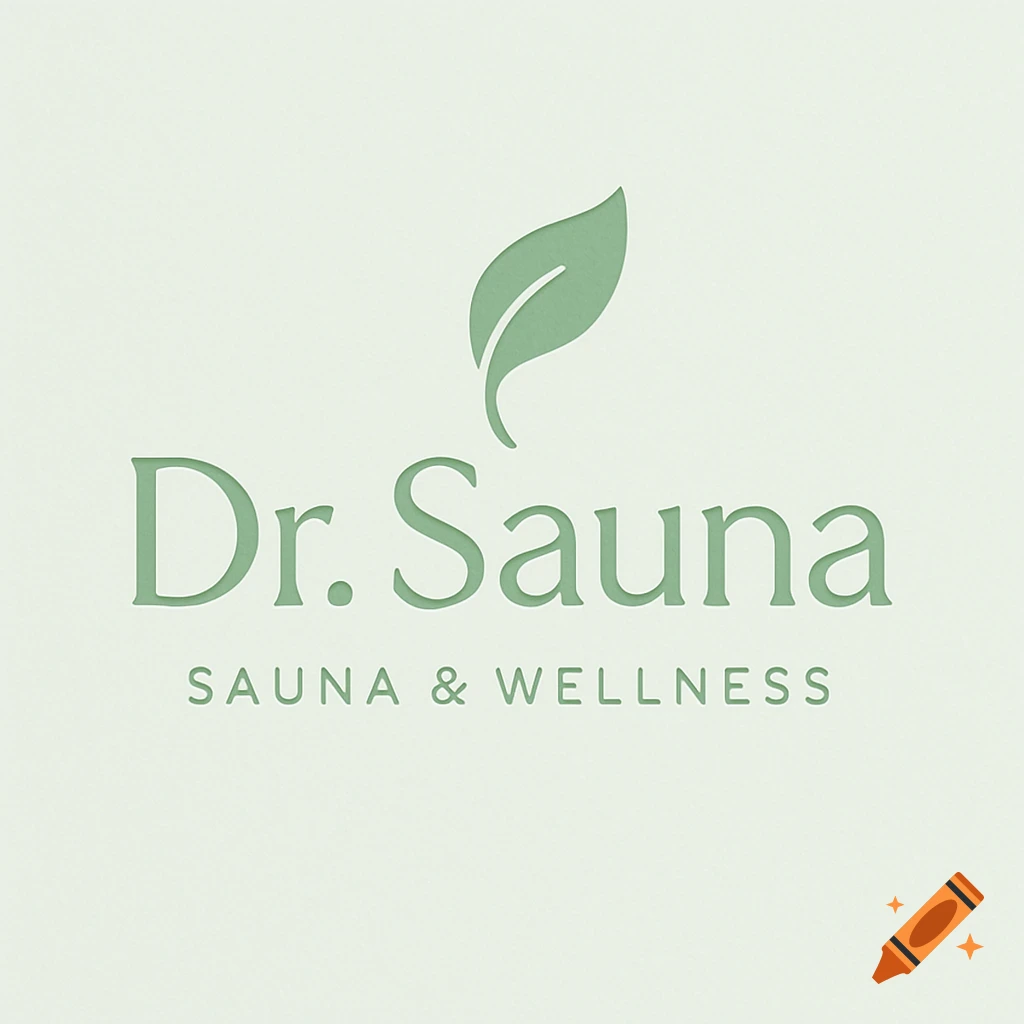 A minimalist logo with a green leaf icon above the text "Dr. Sauna" and "SAUNA & WELLNESS" on a light green background.