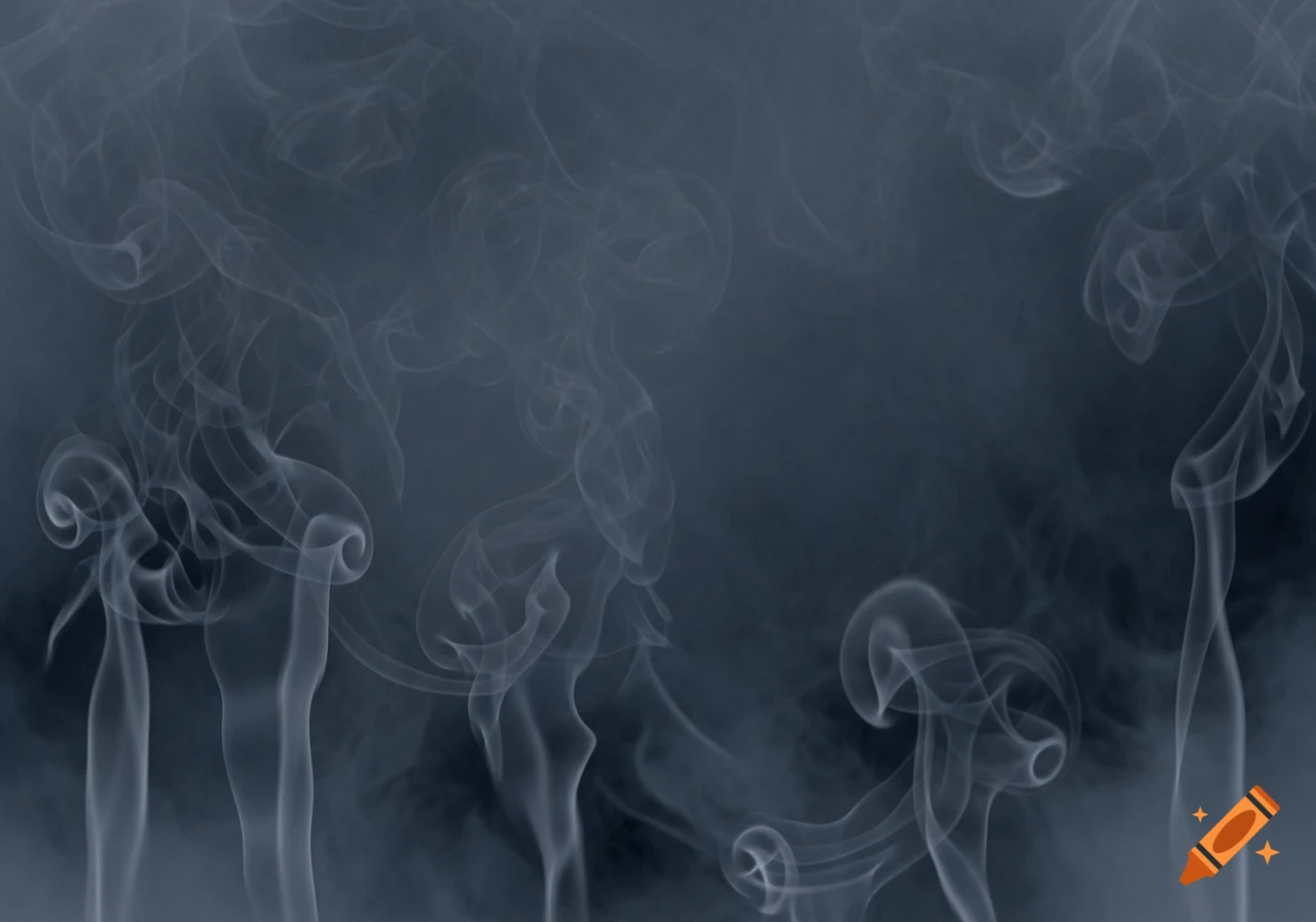 Wisps of white smoke rise and swirl against a dark gray background.