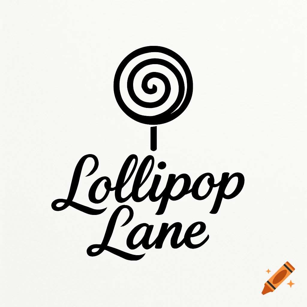 Black and white minimalist logo for Lollipop Lane, featuring a swirled lollipop above script text.