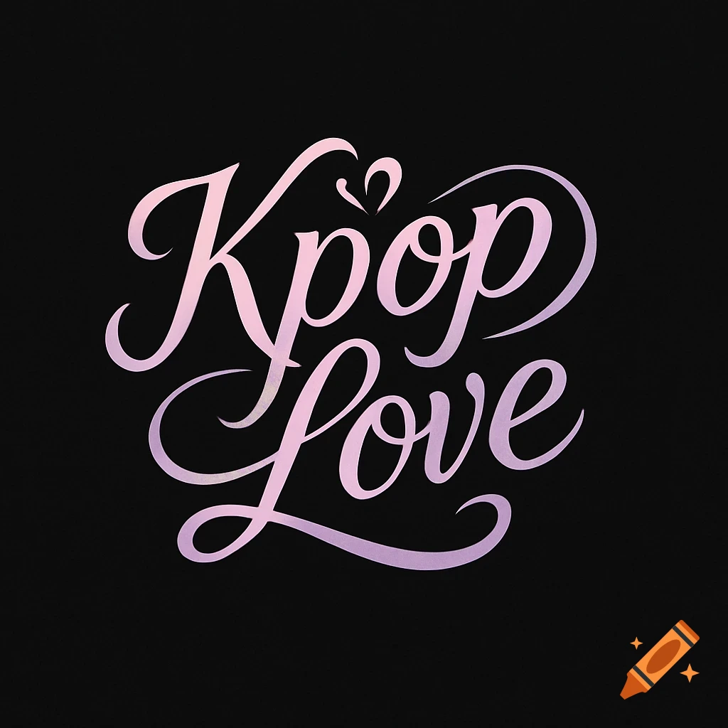Elegant pink-to-purple gradient script spelling 'Kpop Love' on a black background.