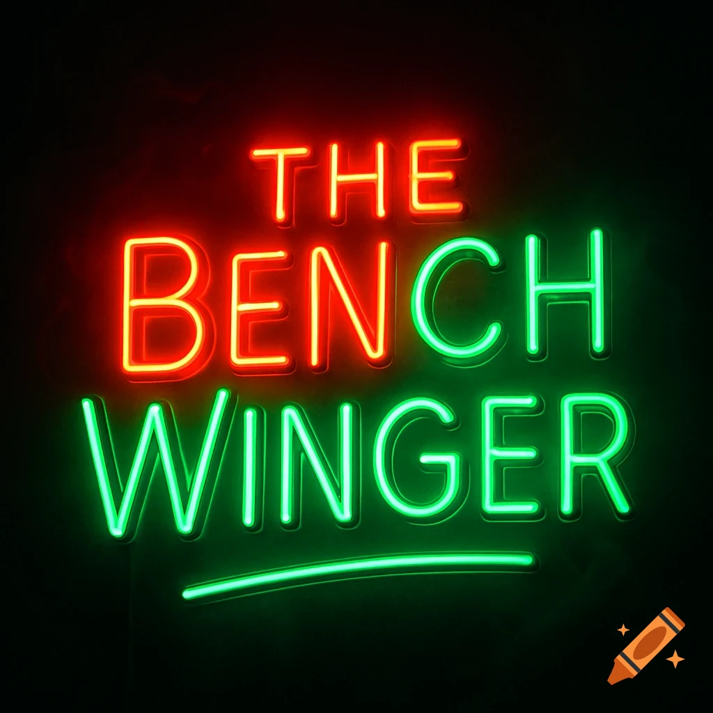 A red and green neon sign against a black background reads 'THE BENCH WINGER'.