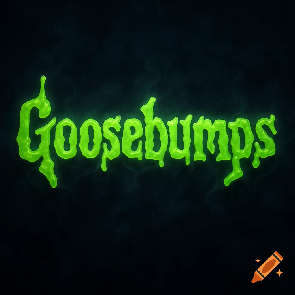 The glowing green 'Goosebumps' logo with a slime effect on a dark, smoky background.