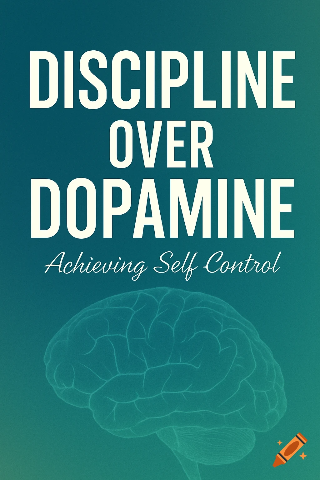 Motivational poster with 'Discipline Over Dopamine' and 'Achieving Self Control' text above a brain outline on a blue-green gradient.