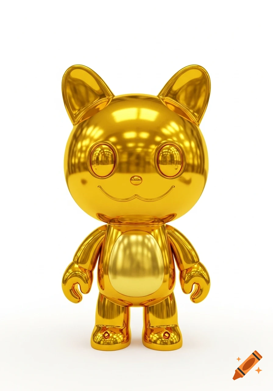 A shiny golden Labubu character toy stands upright against a plain white background.
