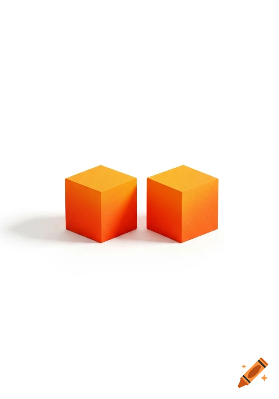 Two bright orange cubes stand on a clean white surface with subtle shadows.