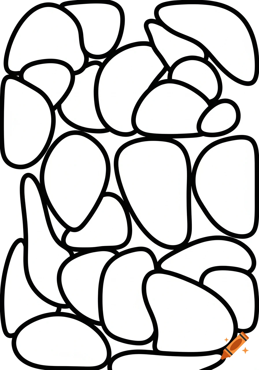 Minimalist coloring page with bold black outlines forming abstract organic shapes on a white background.