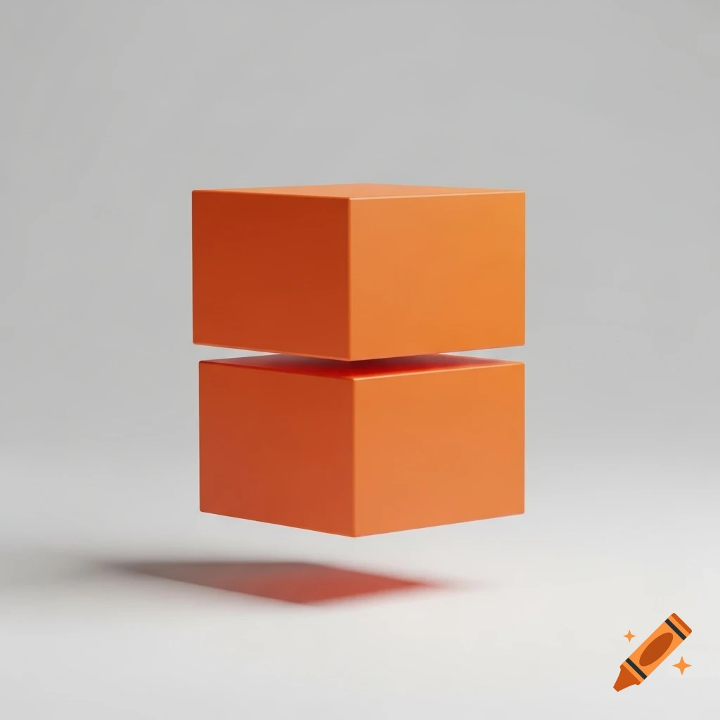Two vibrant orange cubes are stacked, floating with shadows on a minimalist light gray background.