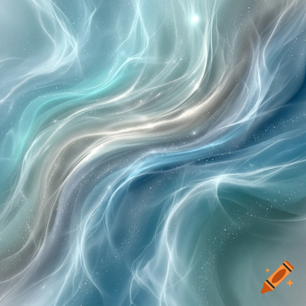 Abstract background of swirling blue and white ethereal light with sparkling particles, resembling a nebula.