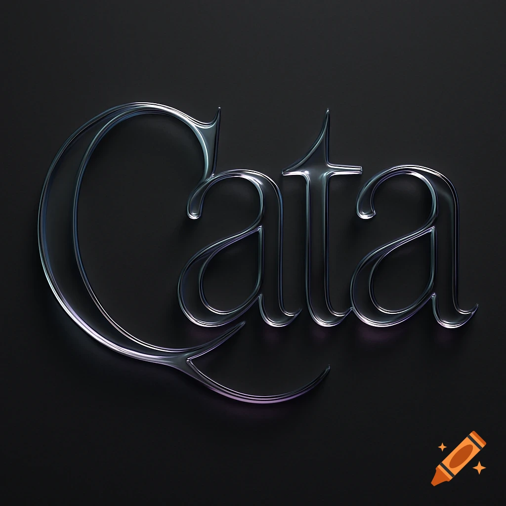 Metallic, glossy text spelling 'Cata' on a dark background.