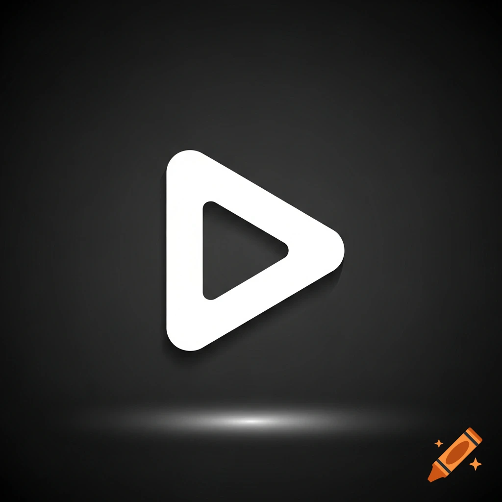 White play button icon with a subtle shadow on a dark gray background.
