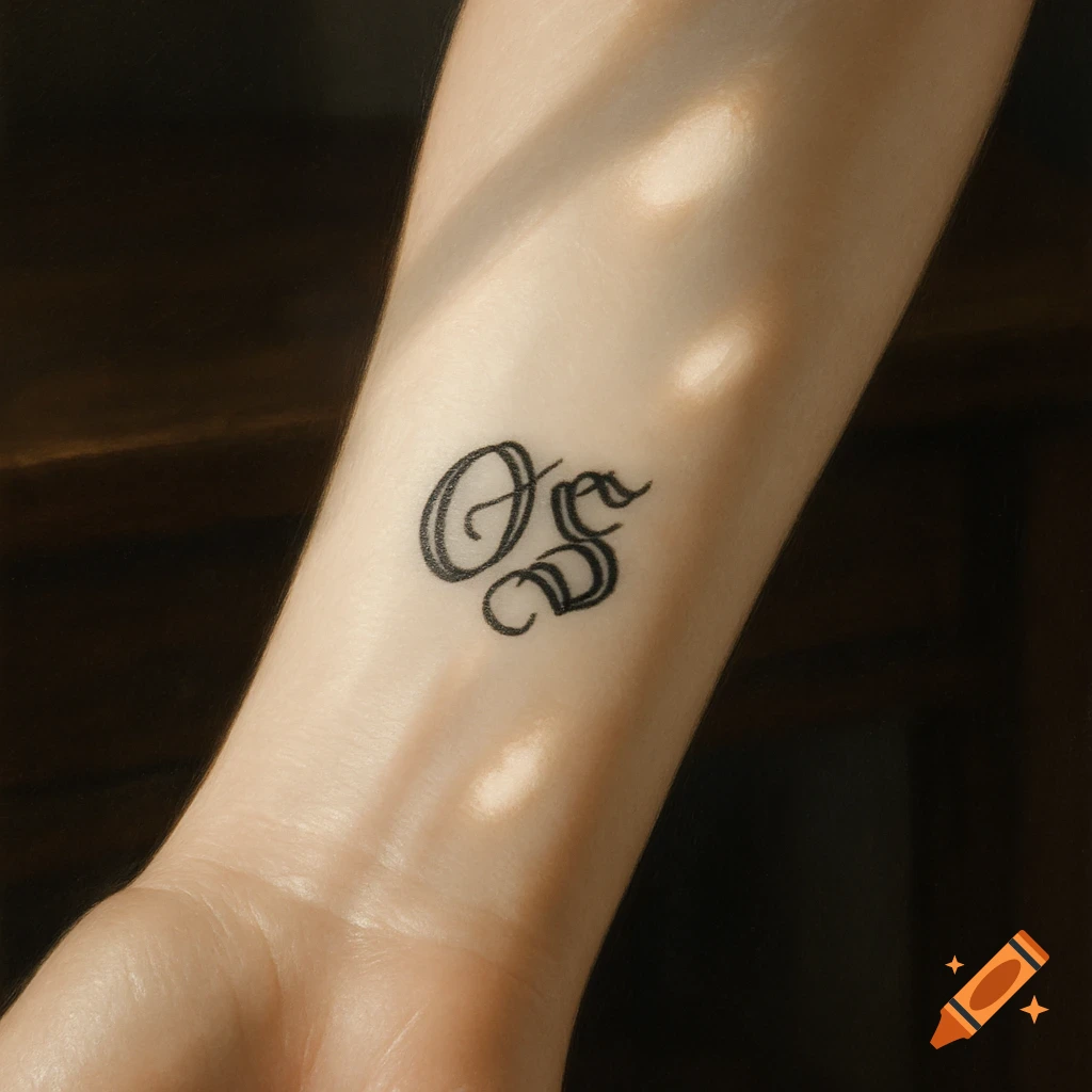 A close-up of a person's forearm featuring a small 'OS' tattoo in a gothic script.
