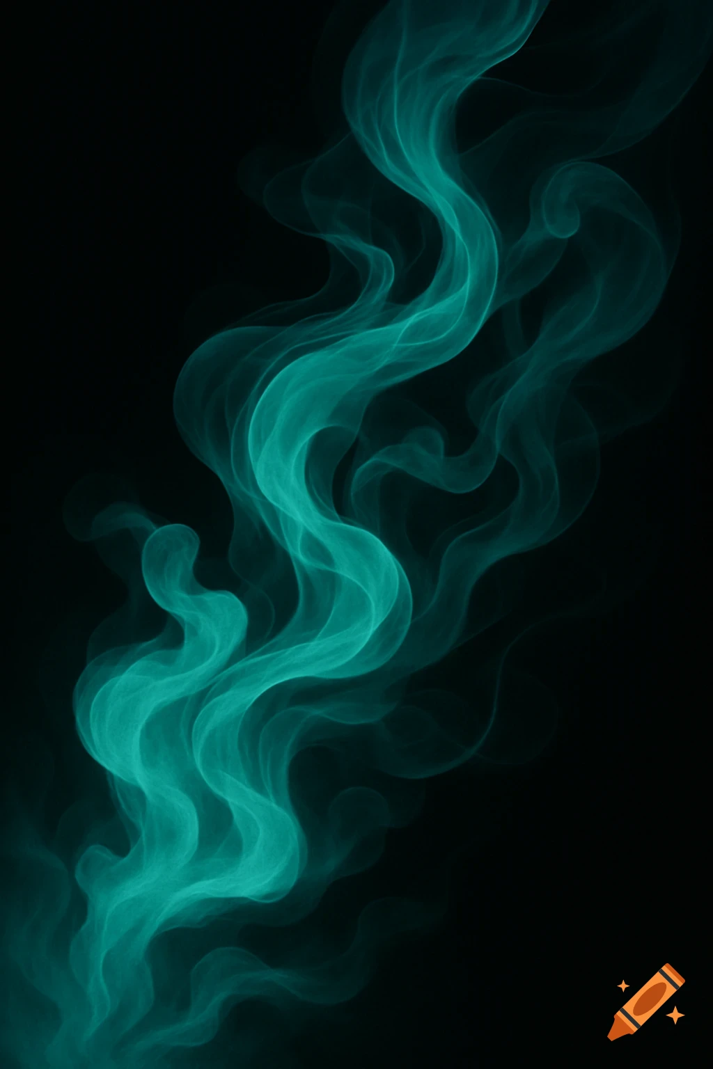 Abstract flowing cyan and light green smoke on a black background.