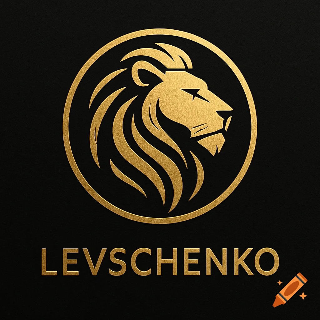 Stylized gold lion head logo in a circle above the name 'LEVSCHENKO' on a black background.