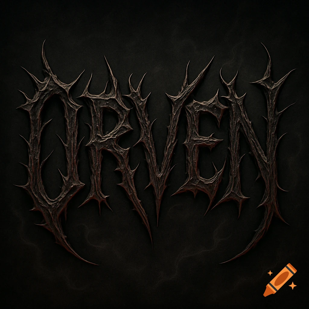 The word ORVEN rendered in a dark, thorny, death metal font against a black background.