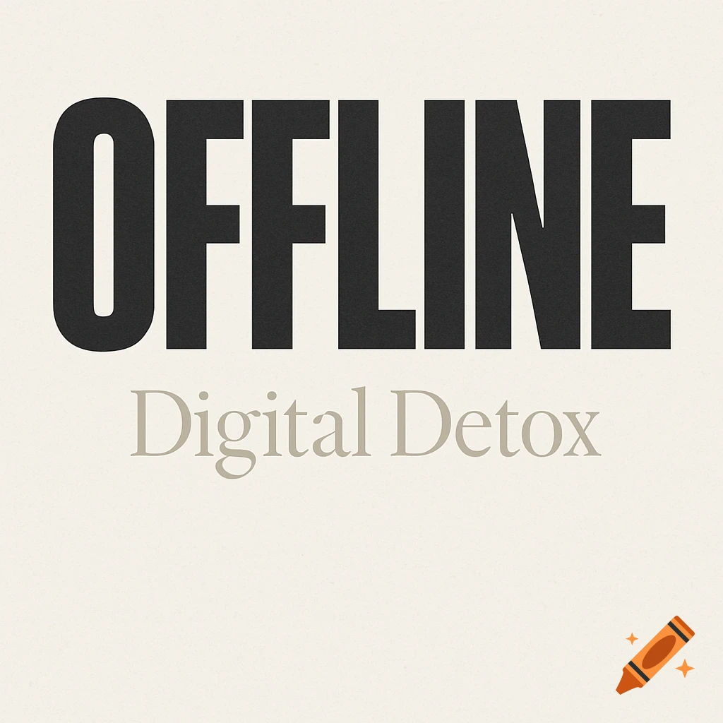 Bold black 'OFFLINE' text above smaller grey 'Digital Detox' text on a cream background with a subtle grain texture.