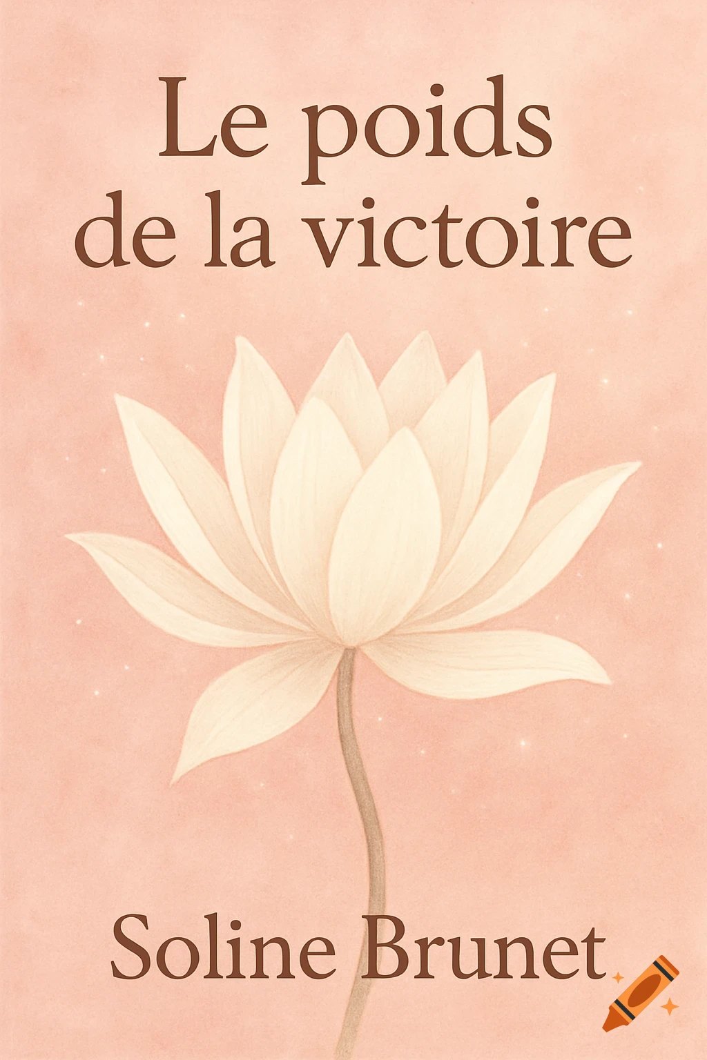 Stylized white lotus flower on a powdery pink book cover with title 'Le poids de la victoire' and author 'Soline Brunet'.