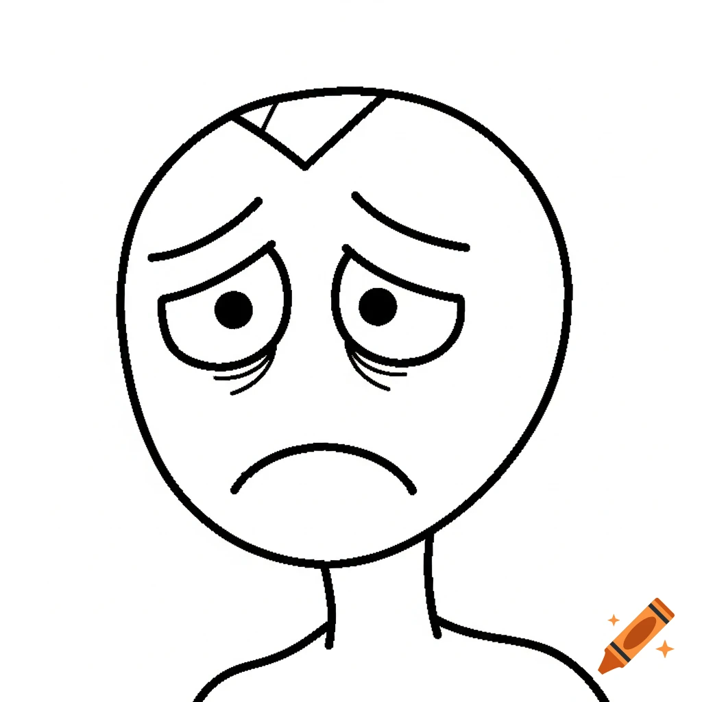 Simple black line drawing of a sad Wojak cartoon face with drooping eyes and a frown, on a white background.