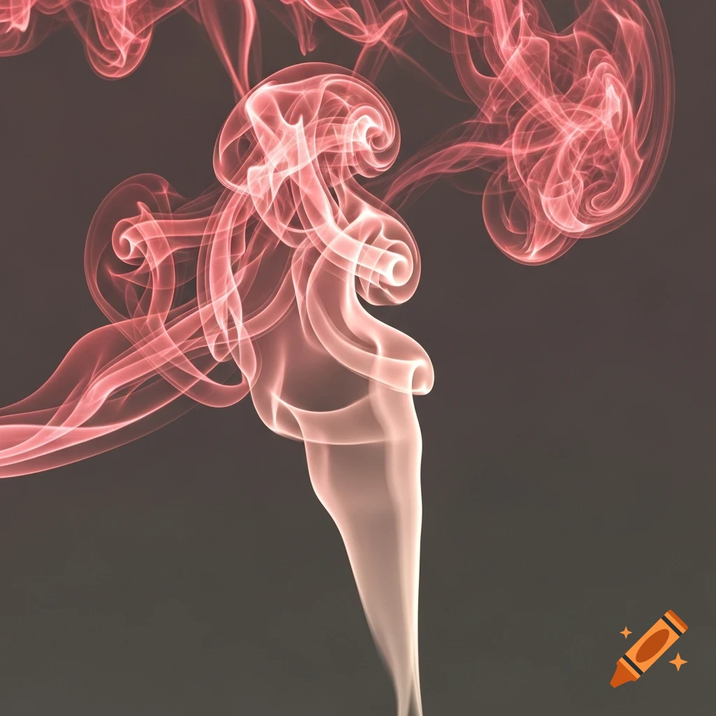Abstract red and white smoke swirls and curls against a dark gray background.