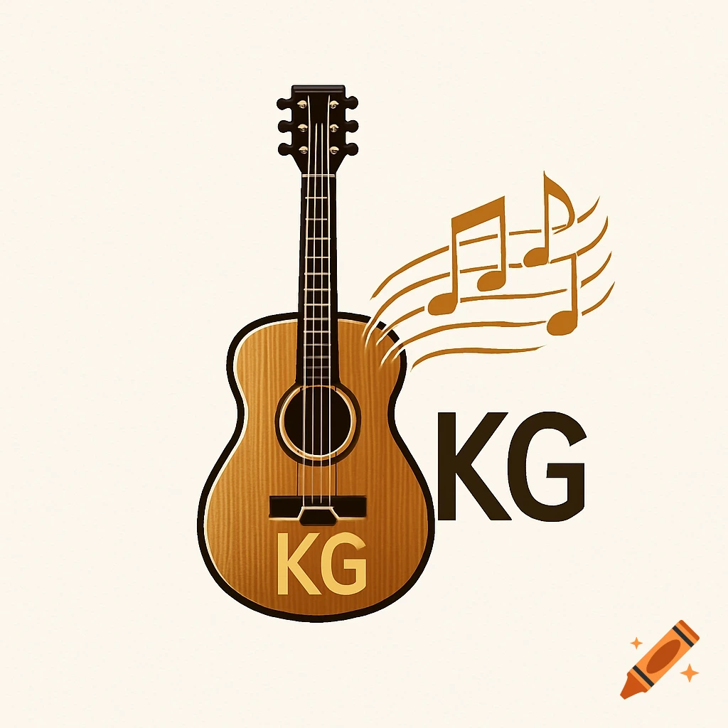 A logo featuring a brown acoustic guitar, musical notes, and the letters 'KG' in brown and black.