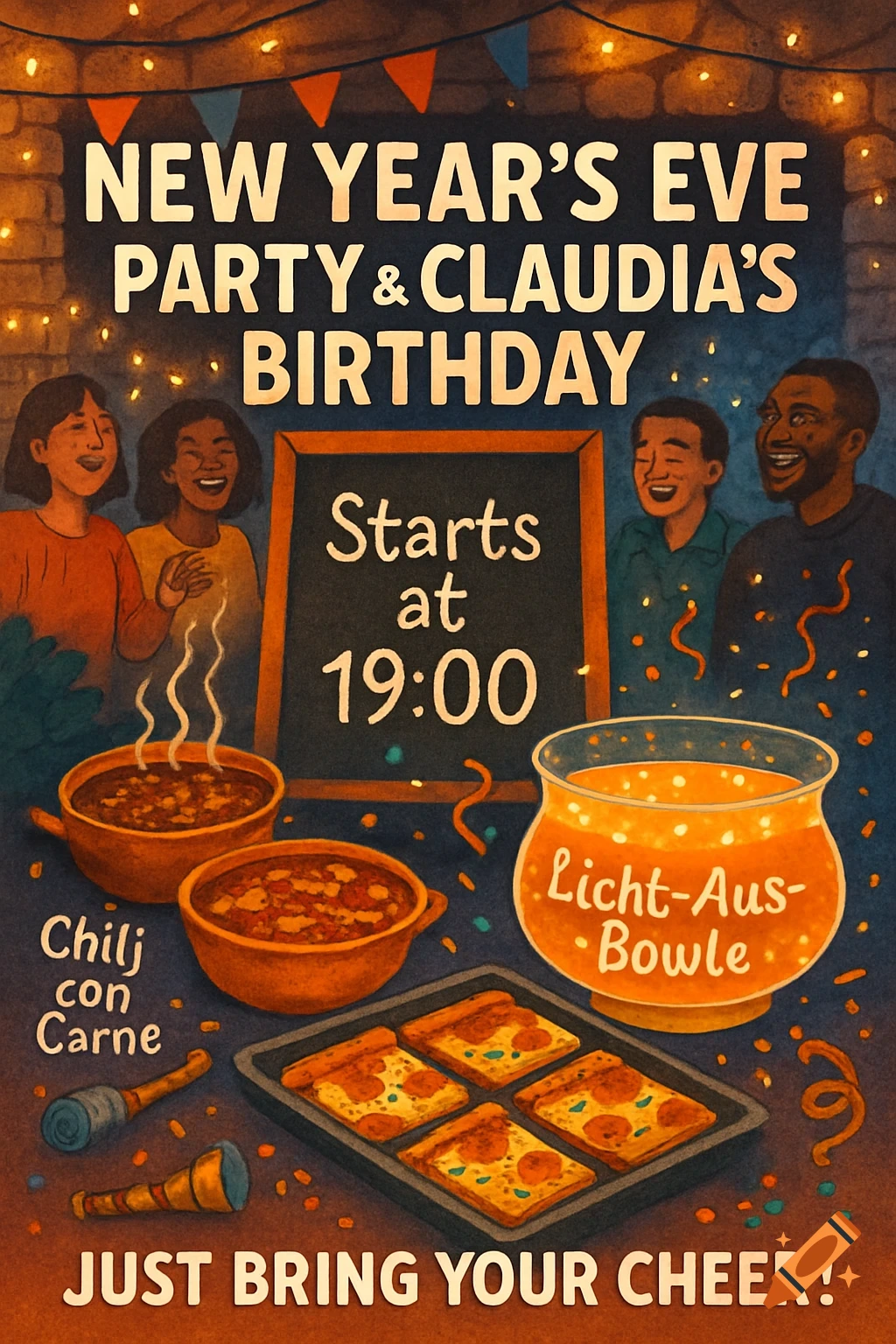 An illustrative party invitation with text