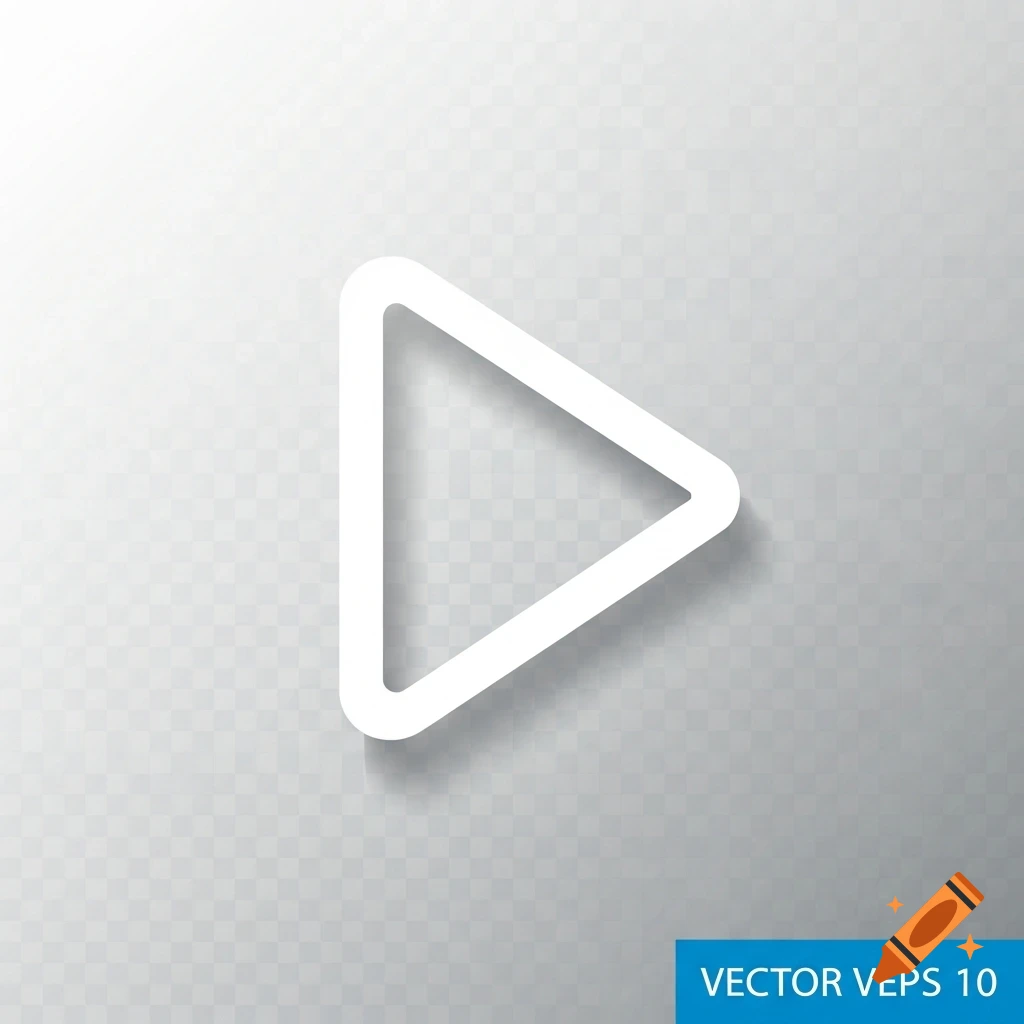 White outlined play button icon with rounded corners and a soft shadow on a transparent background.