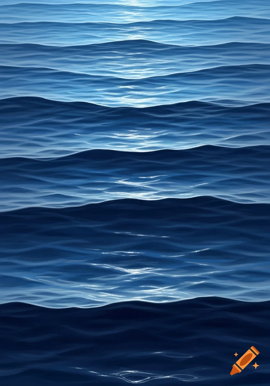 Close-up of blue ocean waves with light reflections, showing a gradient from light to dark.