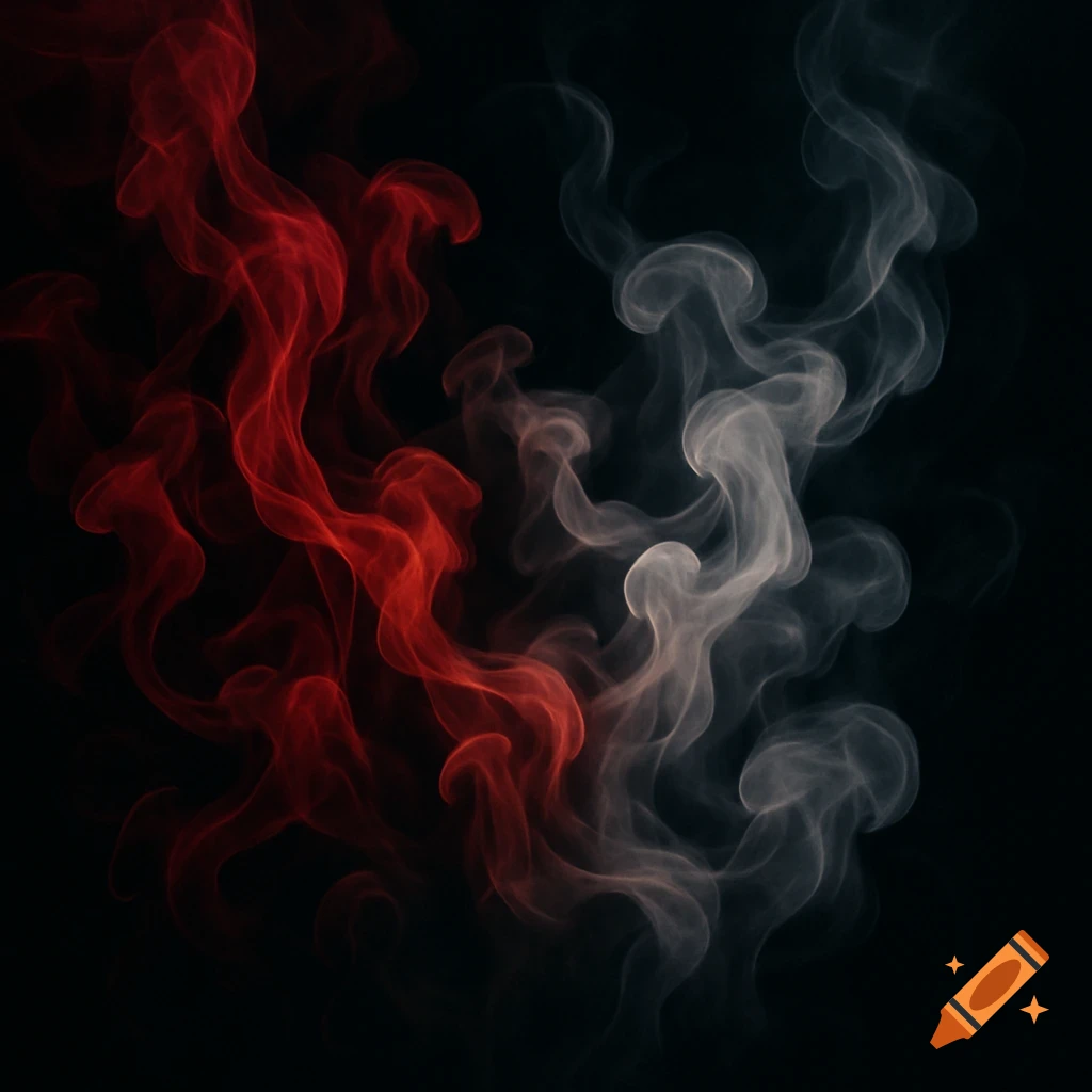 Vibrant red and white smoke swirls against a dark background in an aesthetic pattern.