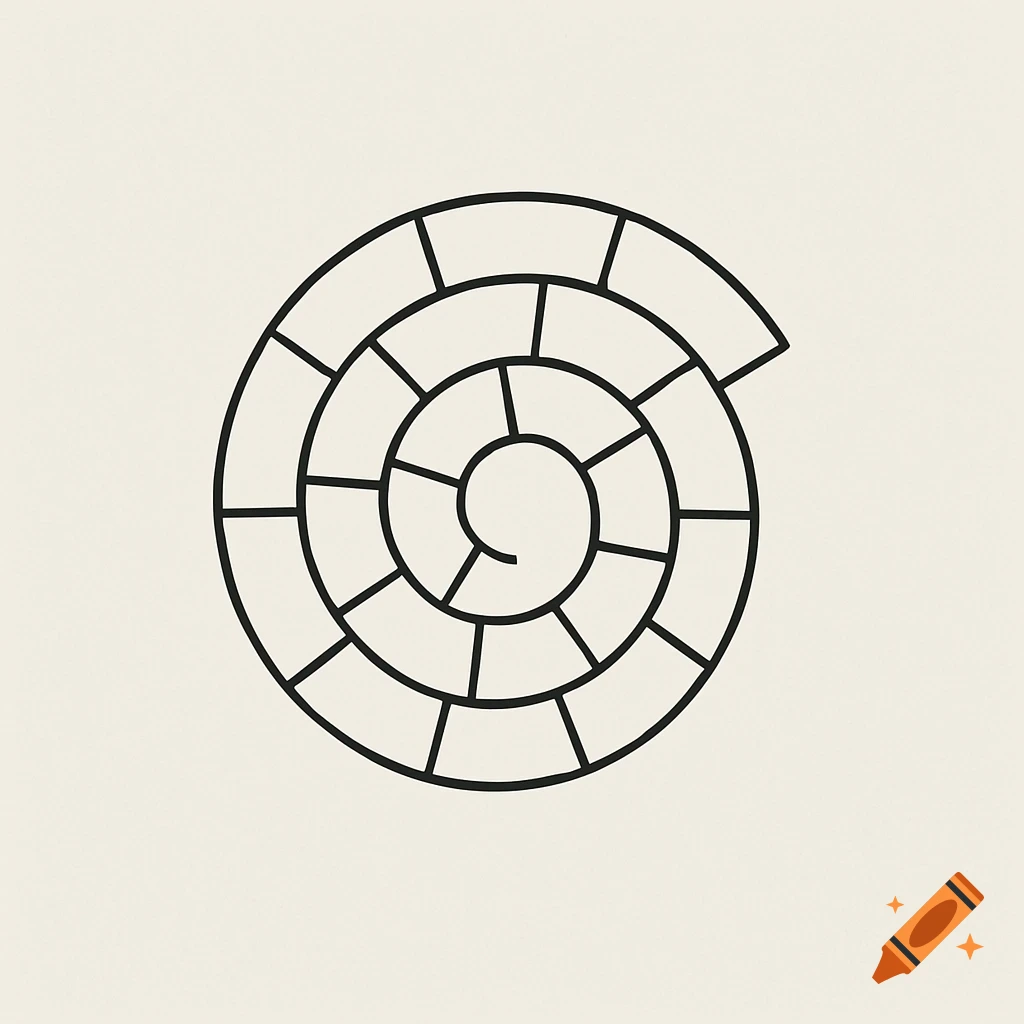 Abstract minimalist line art of a segmented spiral on a light background.